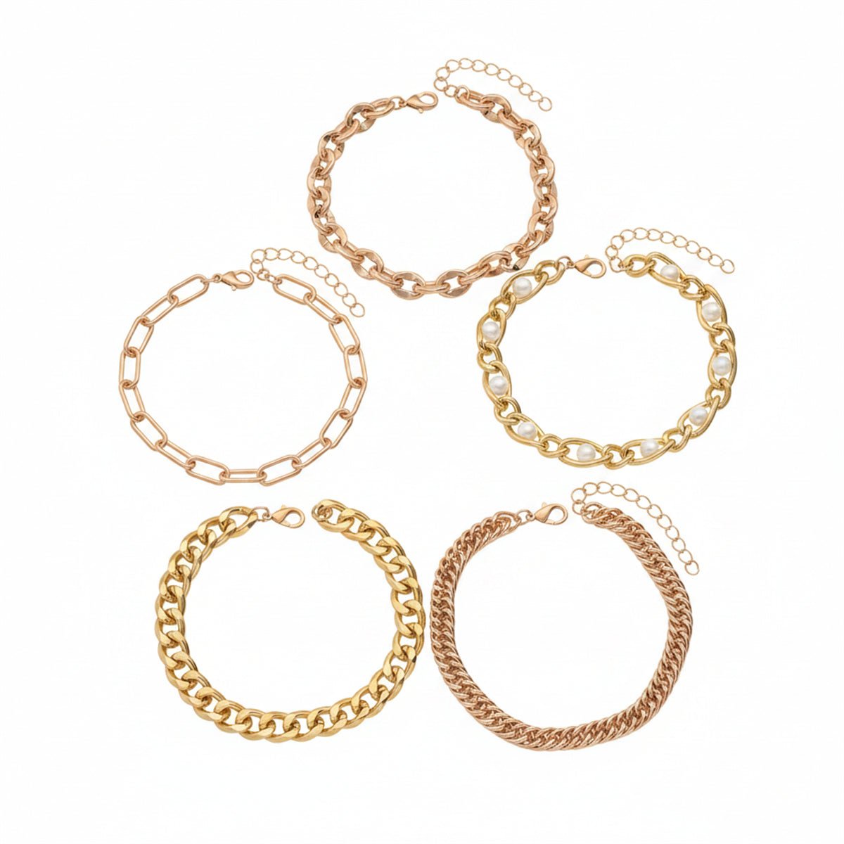 Pearl & Goldtone Figaro Chain Anklet Set - Street Region