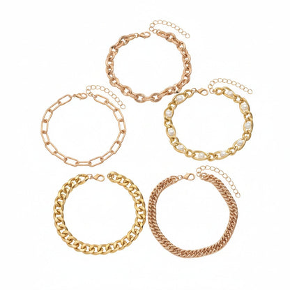 Pearl & Goldtone Figaro Chain Anklet Set - Street Region