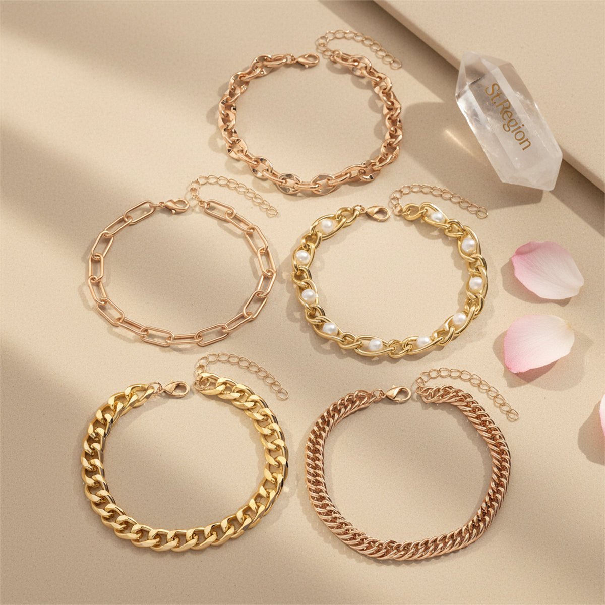 Pearl & Goldtone Figaro Chain Anklet Set - Street Region