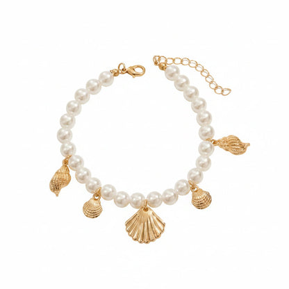 Pearl & Goldtone Shell Tassel Anklet - Street Region