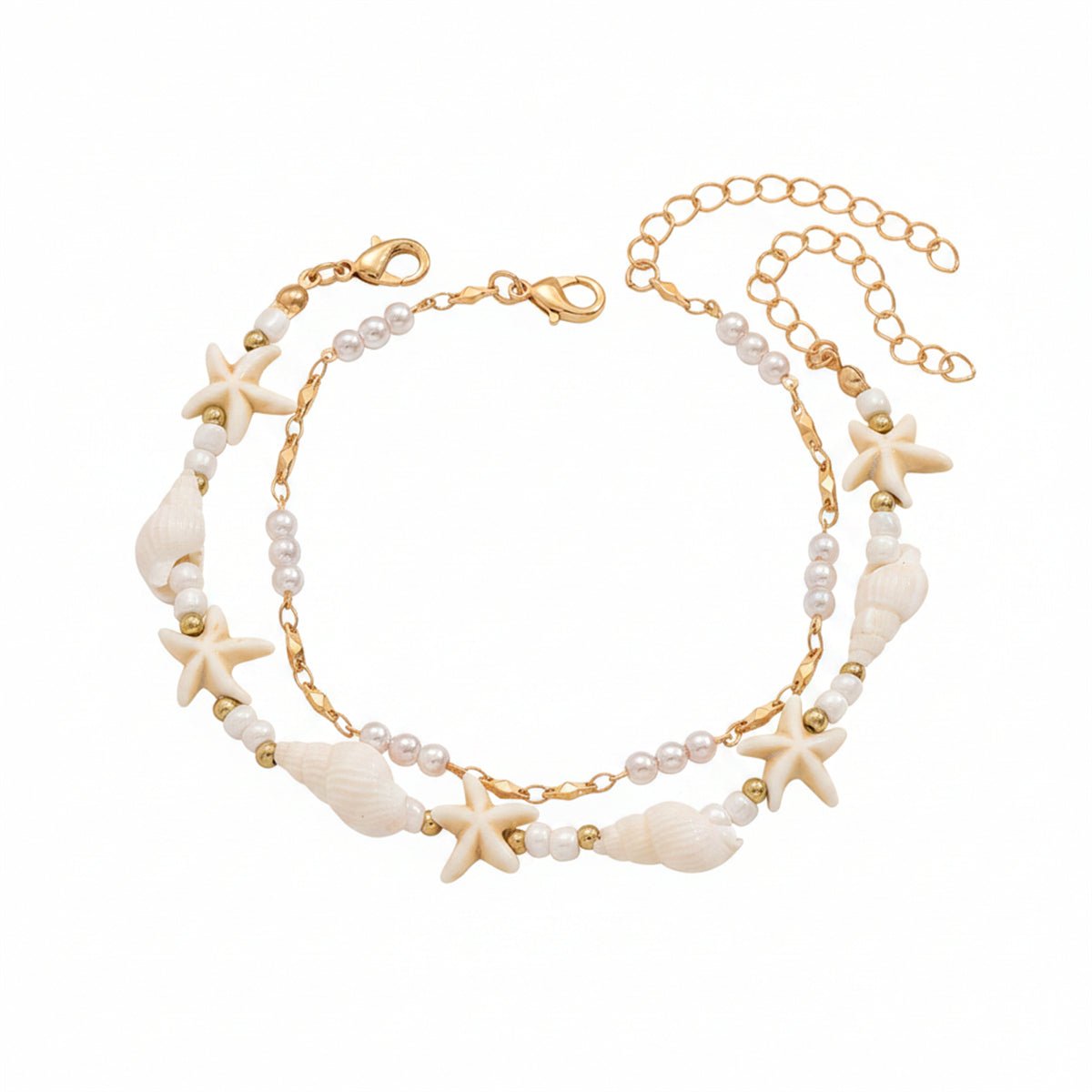 Pearl & Howlite Resin Goldtone Starfish Charm Anklet Set - Street Region