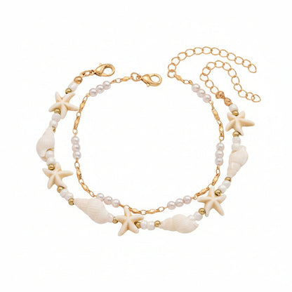 Pearl & Howlite Resin Goldtone Starfish Charm Anklet Set - Street Region