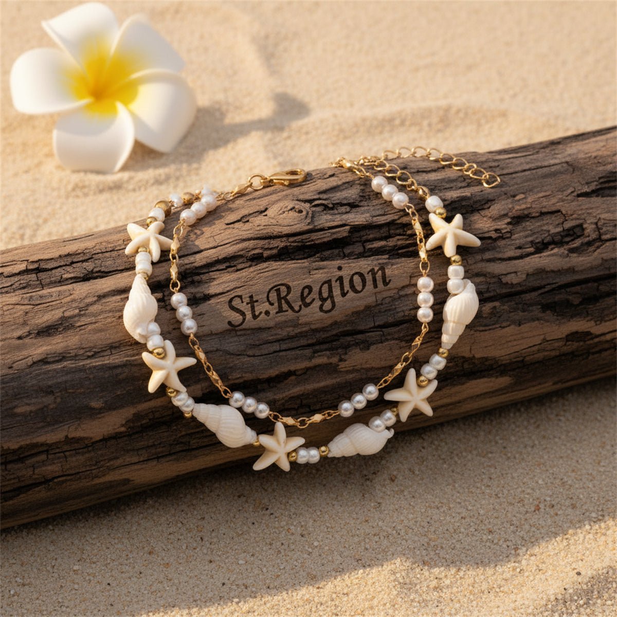 Pearl & Howlite Resin Goldtone Starfish Charm Anklet Set - Street Region