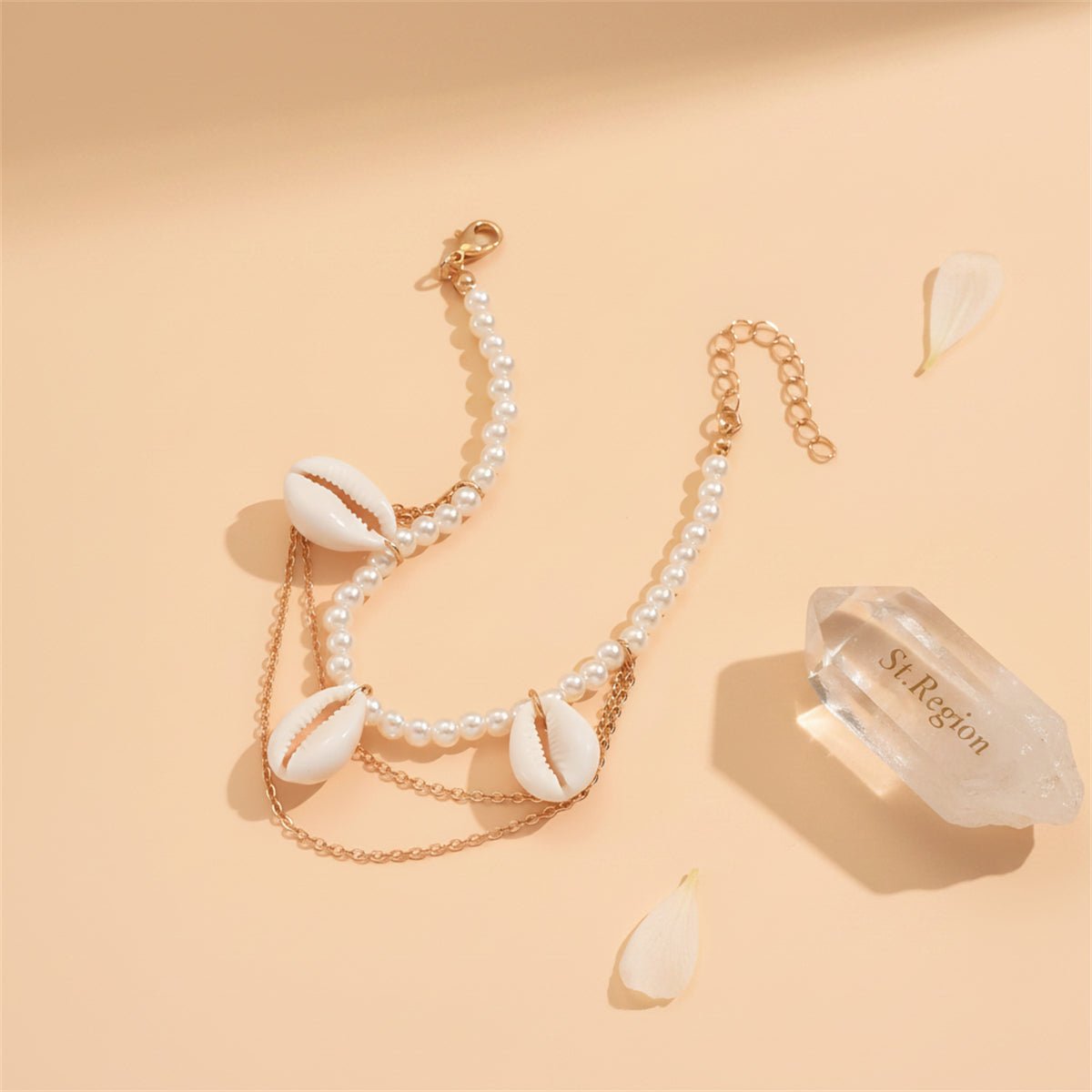 Pearl & Shell Goldtone Layered Anklet - Street Region