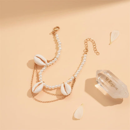 Pearl & Shell Goldtone Layered Anklet - Street Region