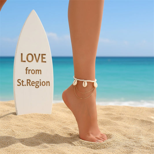 Pearl & Shell Goldtone Layered Anklet - Street Region