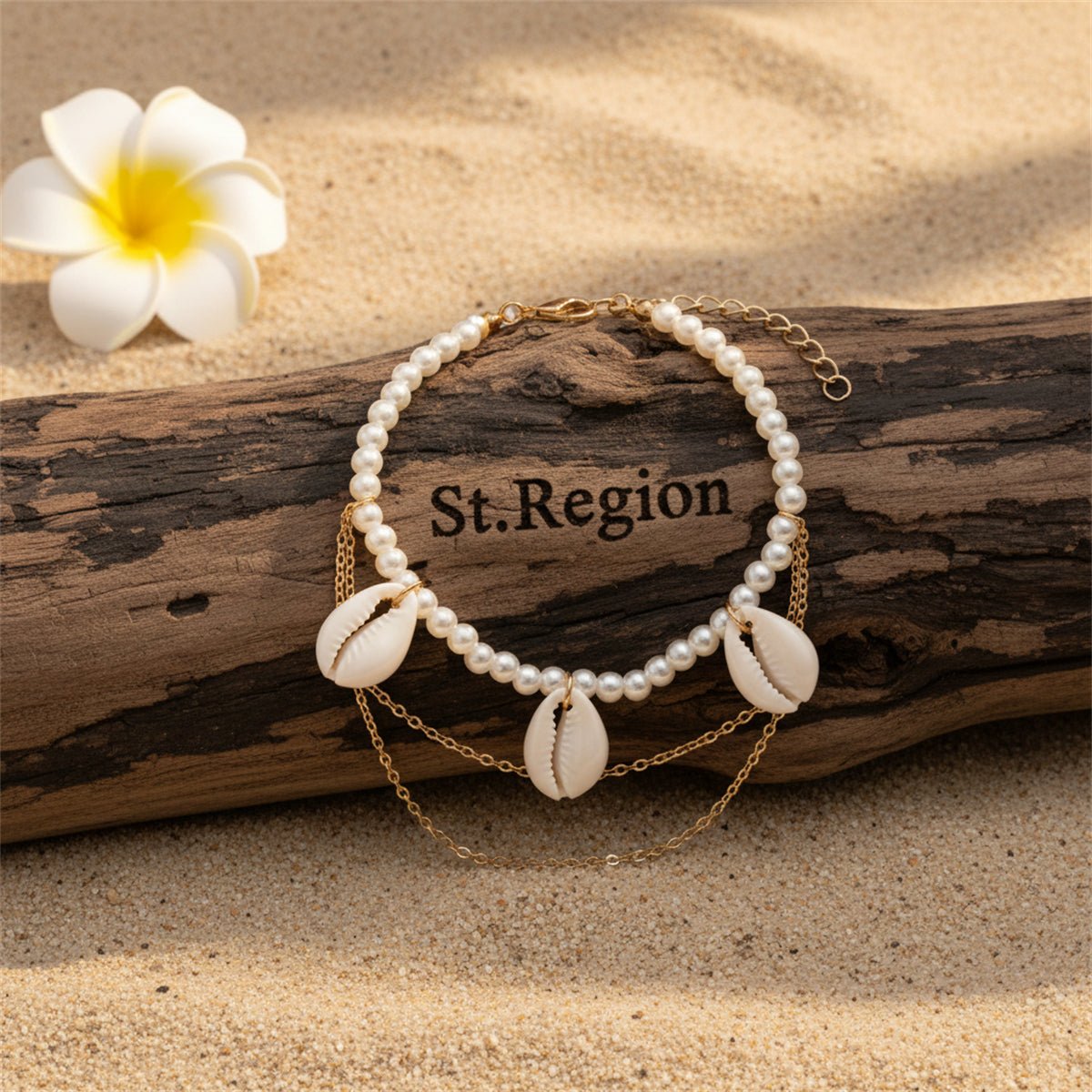 Pearl & Shell Goldtone Layered Anklet - Street Region