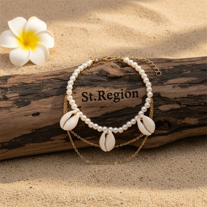 Pearl & Shell Goldtone Layered Anklet - Street Region
