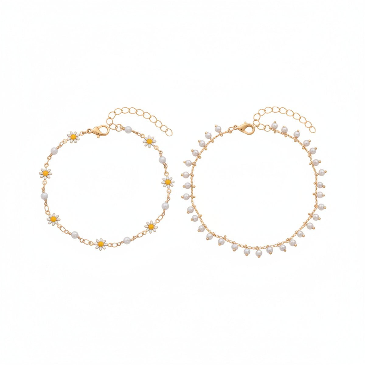Pearl & White Enamel Goldtone Mum Stations Chain Anklet Set - Street Region