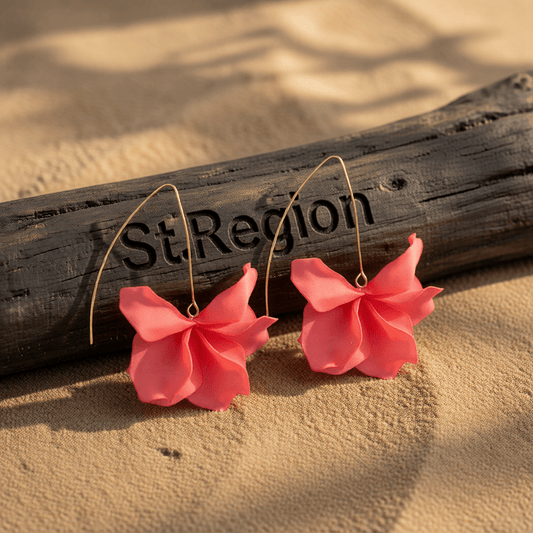 Pink Acrylic & Goldtone Petals Drop Earrings