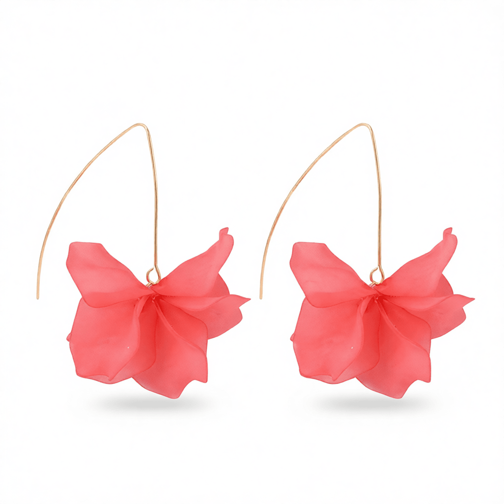 Pink Acrylic and Goldtone Petals Drop Earrings, elegant gift for her, side view