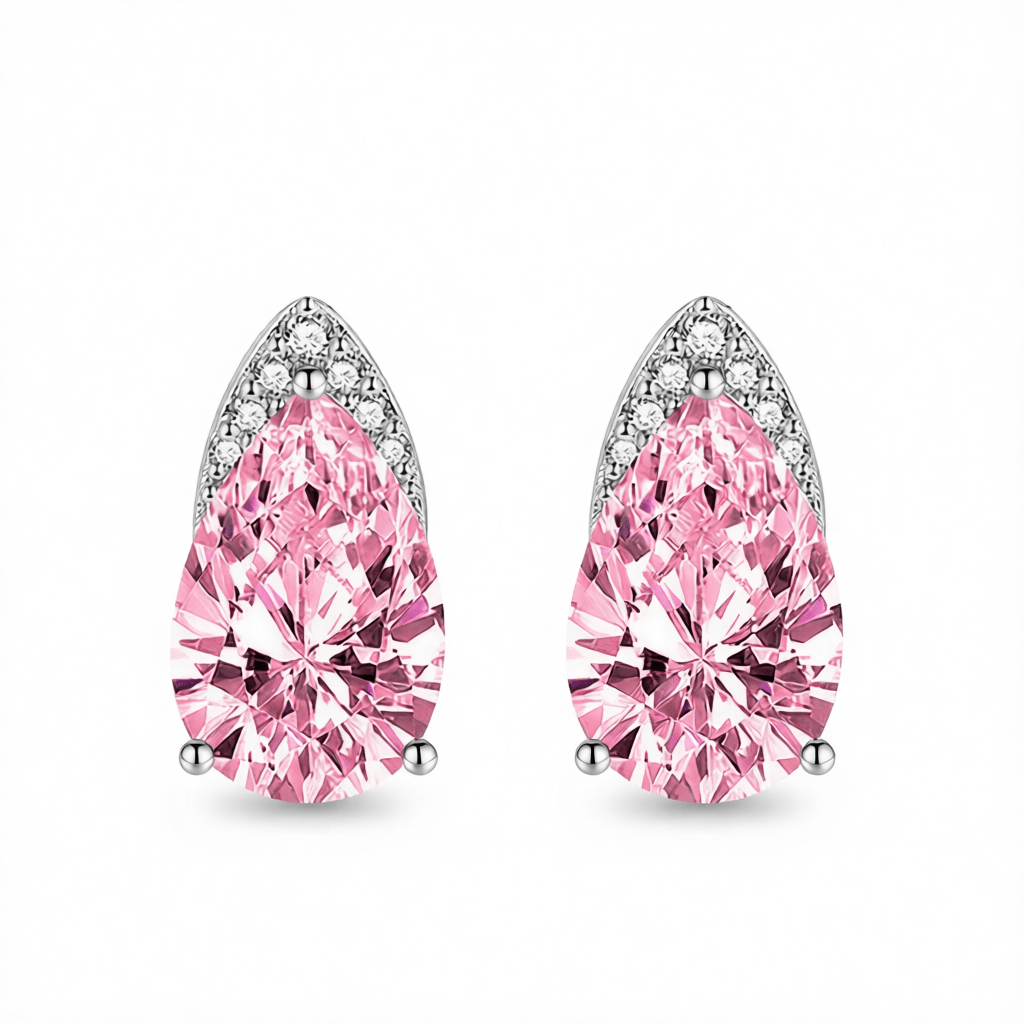 Pink Crystal and Cubic Zirconia Pear-Cut Stud Earrings, cubic zirconia stud earrings for women, side view