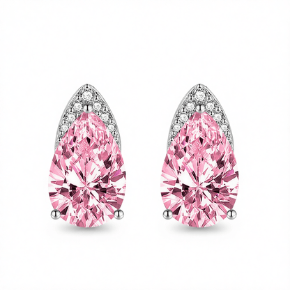 Pink Crystal and Cubic Zirconia Pear-Cut Stud Earrings, cubic zirconia stud earrings for women, side view