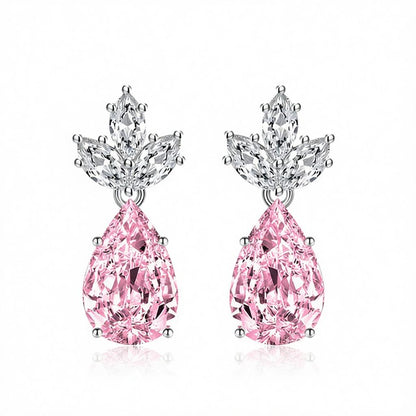 Pink Crystal and Silvertone Pineapple Drop Earrings, silver drop earrings for women, elegant gift for her, side view
