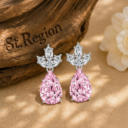 Pink Crystal and Silvertone Pineapple Drop Earrings, silver drop earrings for women, elegant gift for her, front view