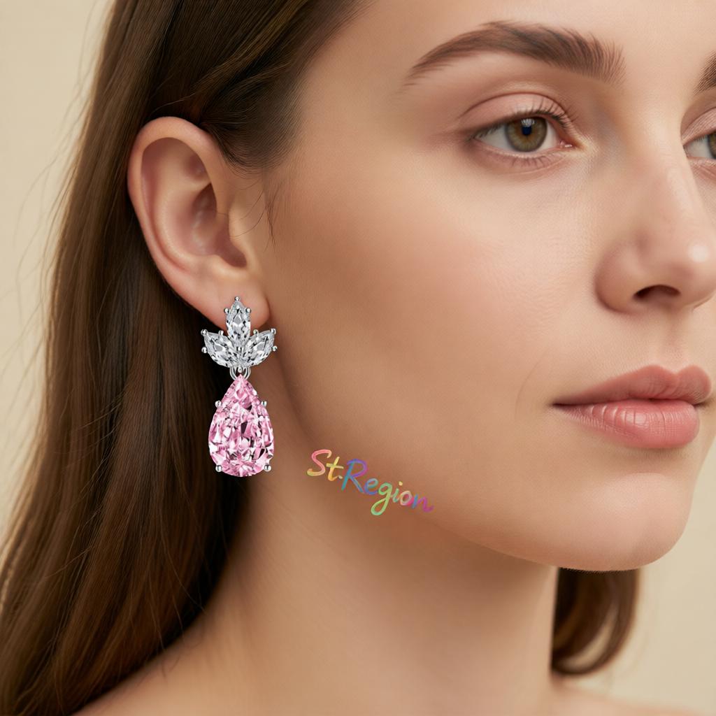 Pink Crystal and Silvertone Pineapple Drop Earrings, silver drop earrings for women, elegant gift for her, styled look