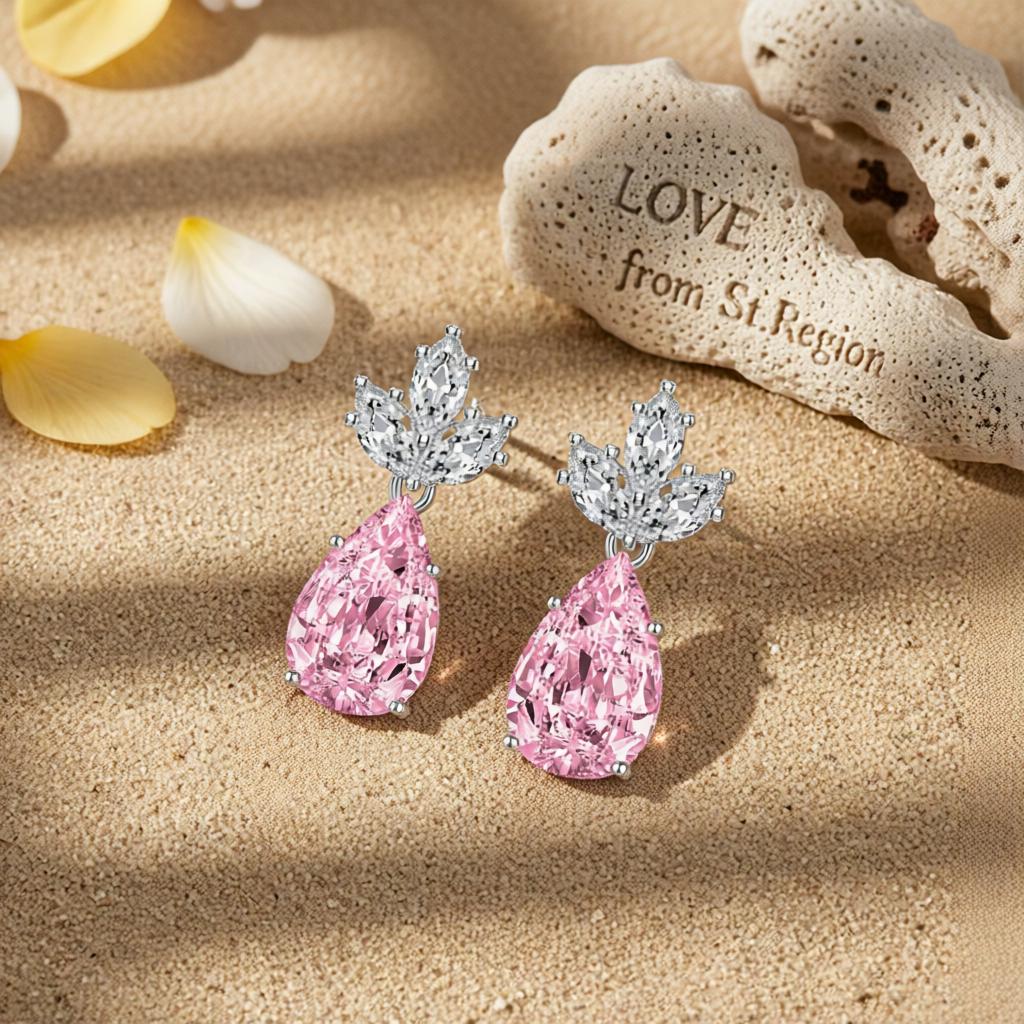 Pink Crystal and Silvertone Pineapple Drop Earrings, silver drop earrings for women, elegant gift for her, lifestyle look