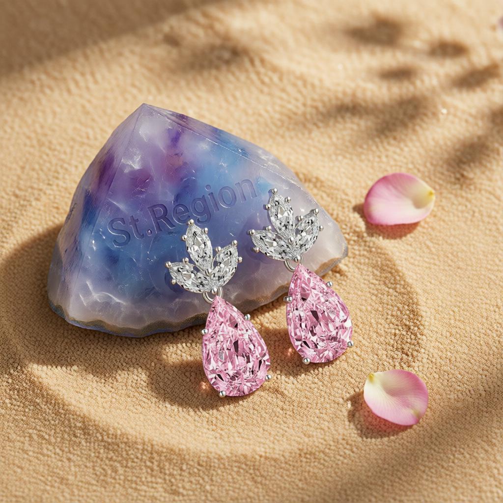 Pink Crystal and Silvertone Pineapple Drop Earrings, silver drop earrings for women, elegant gift for her, detail close-up