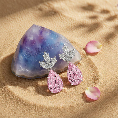 Pink Crystal and Silvertone Pineapple Drop Earrings, silver drop earrings for women, elegant gift for her, detail close-up