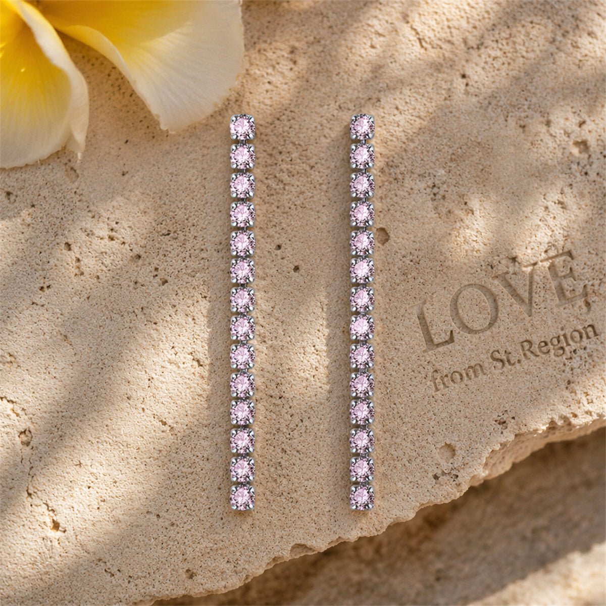 Pink Cubic Zirconia and Silvertone Tassel Drop Earrings, silver drop earrings for women, lifestyle look