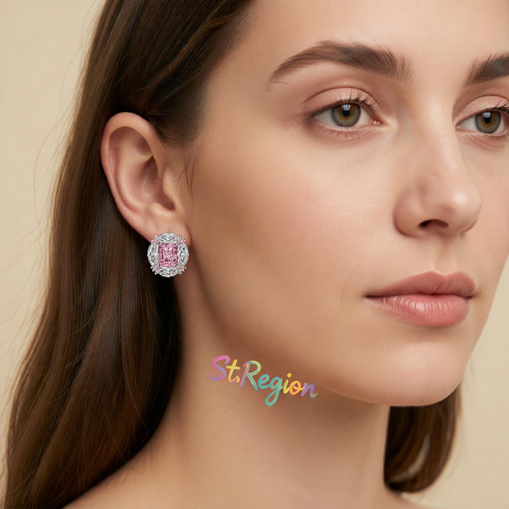 Pink Radiant and Marquise Crystal Silvertone Oval Stud Earrings, cubic zirconia stud earrings for women, styled look