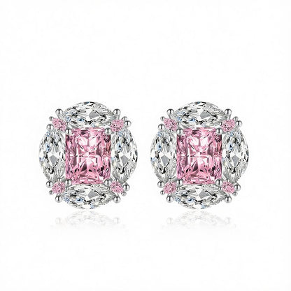 Pink Radiant and Marquise Crystal Silvertone Oval Stud Earrings, cubic zirconia stud earrings for women, side view