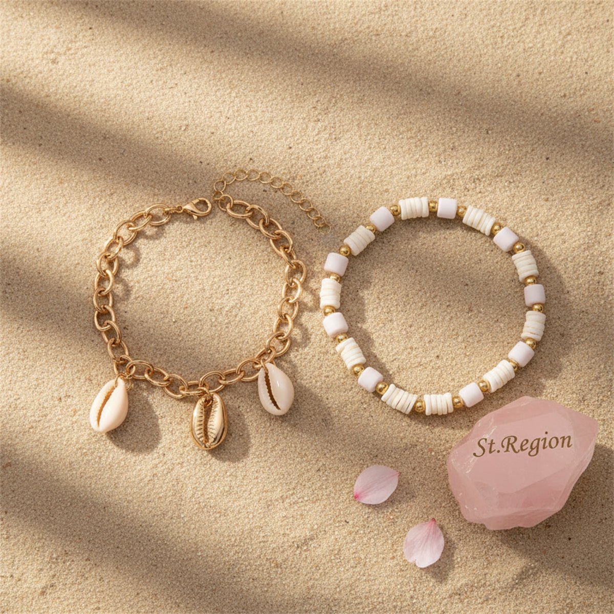 Polymer Clay & Shell Acrylic Goldtone Stretch Anklet Set - Street Region
