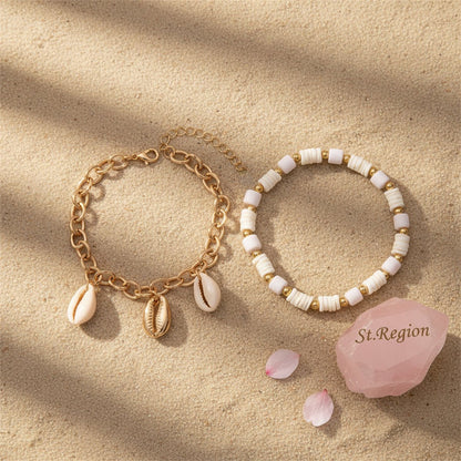 Polymer Clay & Shell Acrylic Goldtone Stretch Anklet Set - Street Region