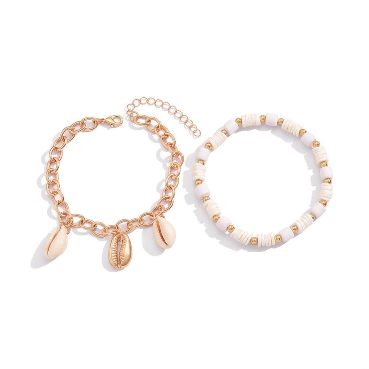 Polymer Clay & Shell Acrylic Goldtone Stretch Anklet Set - Street Region