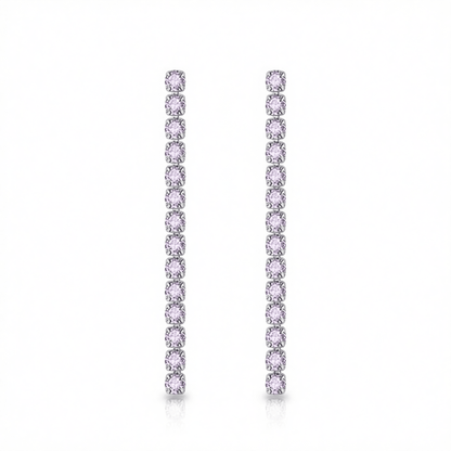 Purple Cubic Zirconia and Silvertone Tassel Drop Earrings, silver drop earrings for women, vintage-inspired design, side view