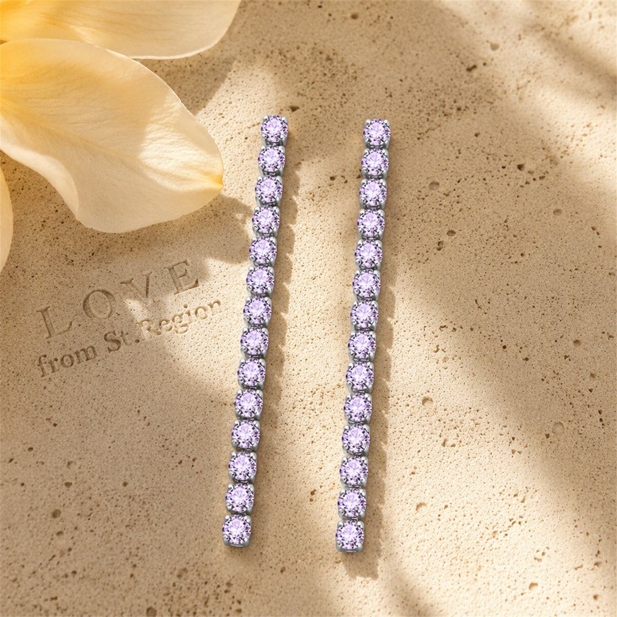 Purple Cubic Zirconia and Silvertone Tassel Drop Earrings, silver drop earrings for women, lifestyle look