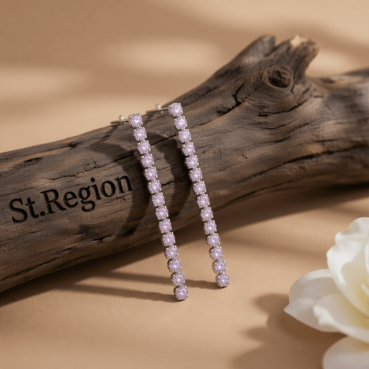 Purple Cubic Zirconia & Silvertone Tassel Drop Earrings
