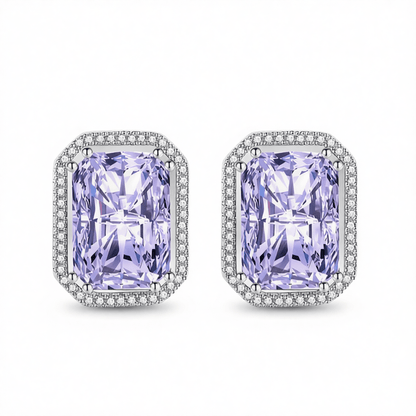 Purple Radiant Crystal and Cubic Zirconia Silvertone Halo Stud Earrings, cubic zirconia stud earrings for women, side view