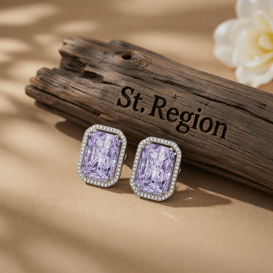 Purple Radiant Crystal & Cubic Zirconia Silvertone Halo Stud Earrings
