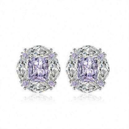 Purple Radiant and Marquise Crystal Silvertone Oval Stud Earrings, cubic zirconia stud earrings for women, side view
