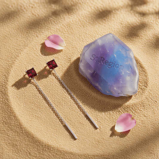 Red Crystal & Silvertone Cube Threader Earrings