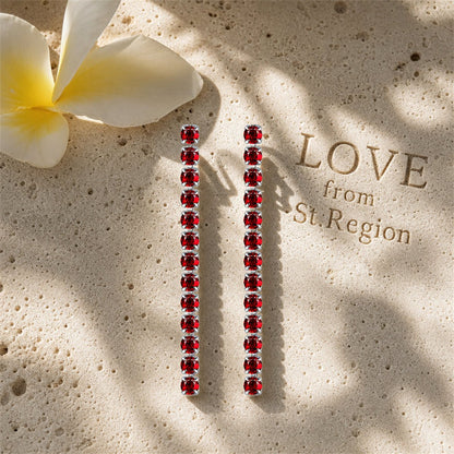 Red Cubic Zirconia and Silvertone Tassel Drop Earrings, silver drop earrings for women, lifestyle look