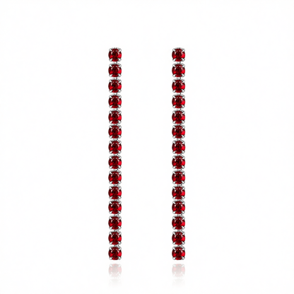 Red Cubic Zirconia and Silvertone Tassel Drop Earrings, silver drop earrings for women, vintage-inspired design, side view