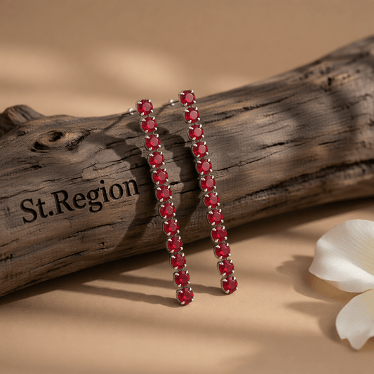 Red Cubic Zirconia & Silvertone Tassel Drop Earrings