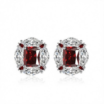 Red Radiant and Marquise Crystal Silvertone Oval Stud Earrings, cubic zirconia stud earrings for women, side view