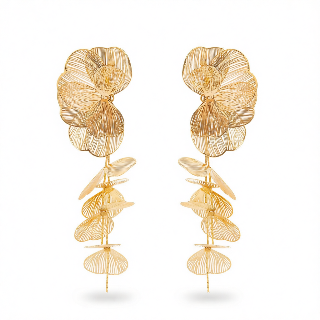Goldtone Open Textured Flower Cluster Dangle Earrings