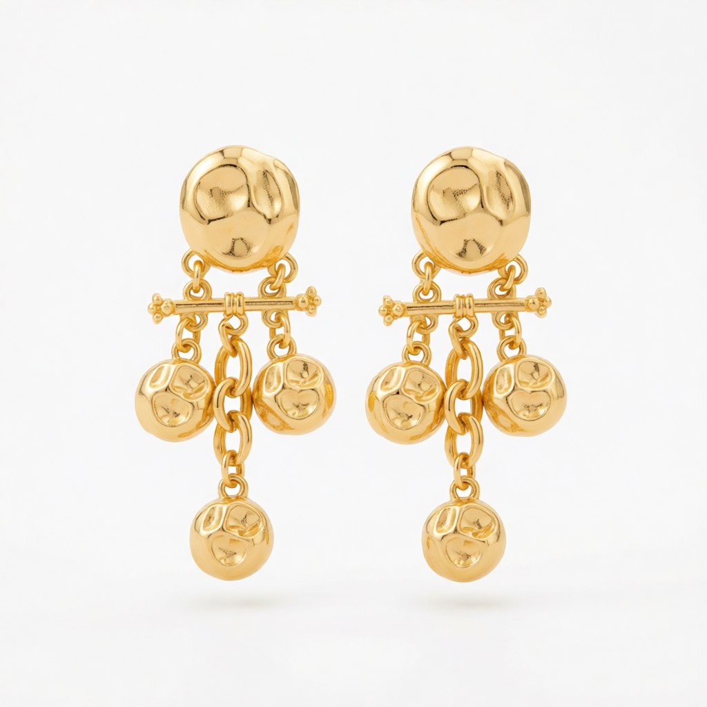 Goldtone Hammered Candlestick Tassel Dangle Earrings