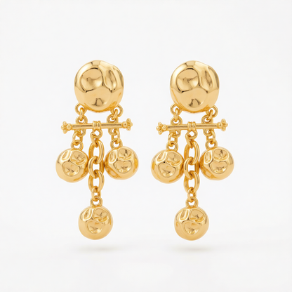 Goldtone Hammered Candlestick Tassel Dangle Earrings
