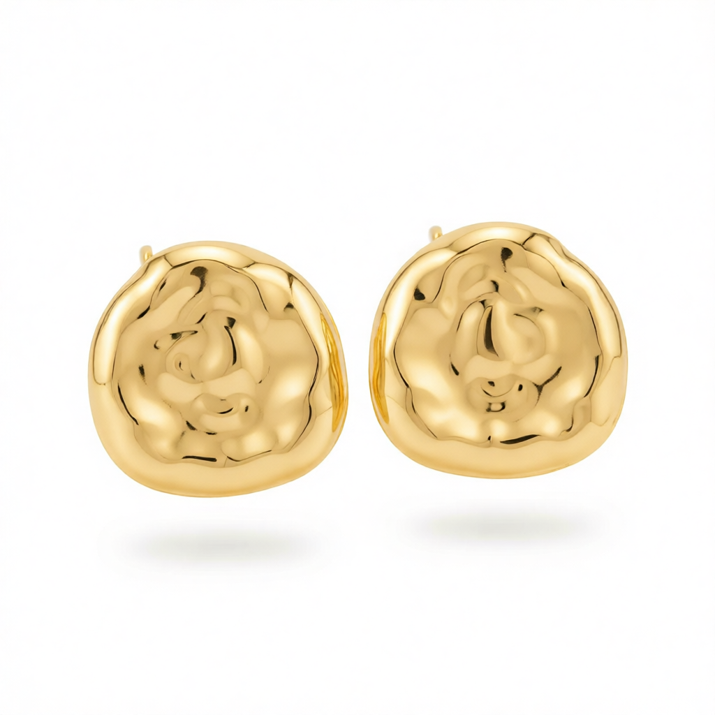 Goldtone Hammered Round Statement Earrings
