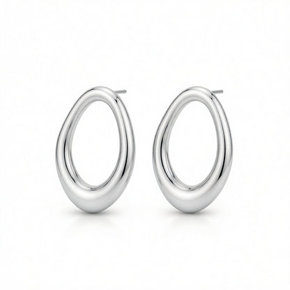 Silvertone Open Oval Stud Earrings