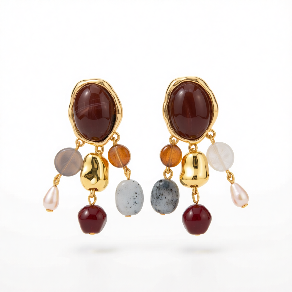 Multi-Colored Resin & Goldtone Oval Tassel Dangle Earrings