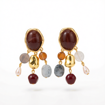Multi-Colored Resin & Goldtone Oval Tassel Dangle Earrings