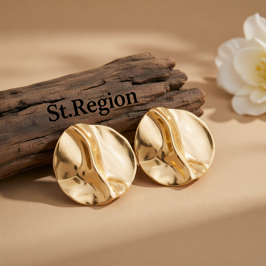 Goldtone Hammered Round Statement Earrings