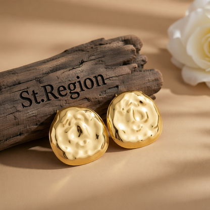 Goldtone Hammered Round Statement Earrings