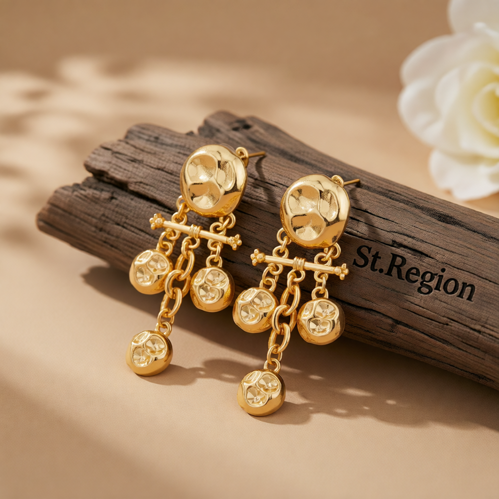 Goldtone Hammered Candlestick Tassel Dangle Earrings